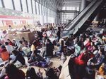 The Entrance of Hong Kong HSBC Main Building was designed as a open lobby to demonstrate imposing manner is flocked with foreign domestic helpers every weekend. It's somehow a cry-out for lack of proper (indoor) public space