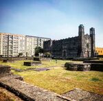 "The Square of the 3 Cultures" is a space in Mexico City with an important cultural, historical, political and architectural value. The name "3 Cultures" is in recognition of the 3 periods of Mexican history reflected by buildings in the plaza: aztec ruins (ca.1400), Spanish colonial(1600), and a massive housing complex (1964). In addition to this...the open space and surroundings of this square are a memorial to the students and civilians killed in this square by military and police in the so called "Tlatelolco Massacre"(1968) after their demonstration against the oppressive government.