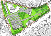 The updated version of the project shows the green area has been minimized, and the focus is set on the multi-story building and a public parking in front of it.