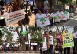 caption: People protest against the governments decision to fell trees to built a flyover as they realized the need to protect the remaining green spaces.